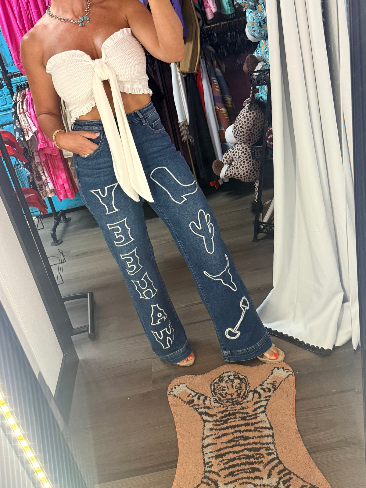Cowgirl Code Embroidered Wide Leg Jeans