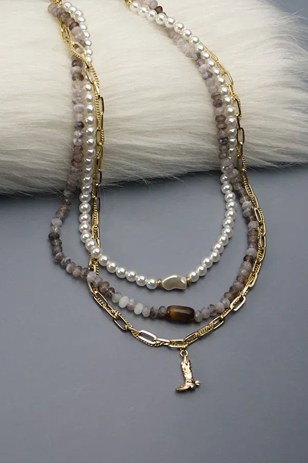 Coastal By Gypsy Outlaw Pearl Boot Necklace