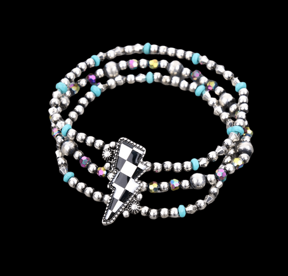 Checkered Lightning Bolt Stretch Bracelet