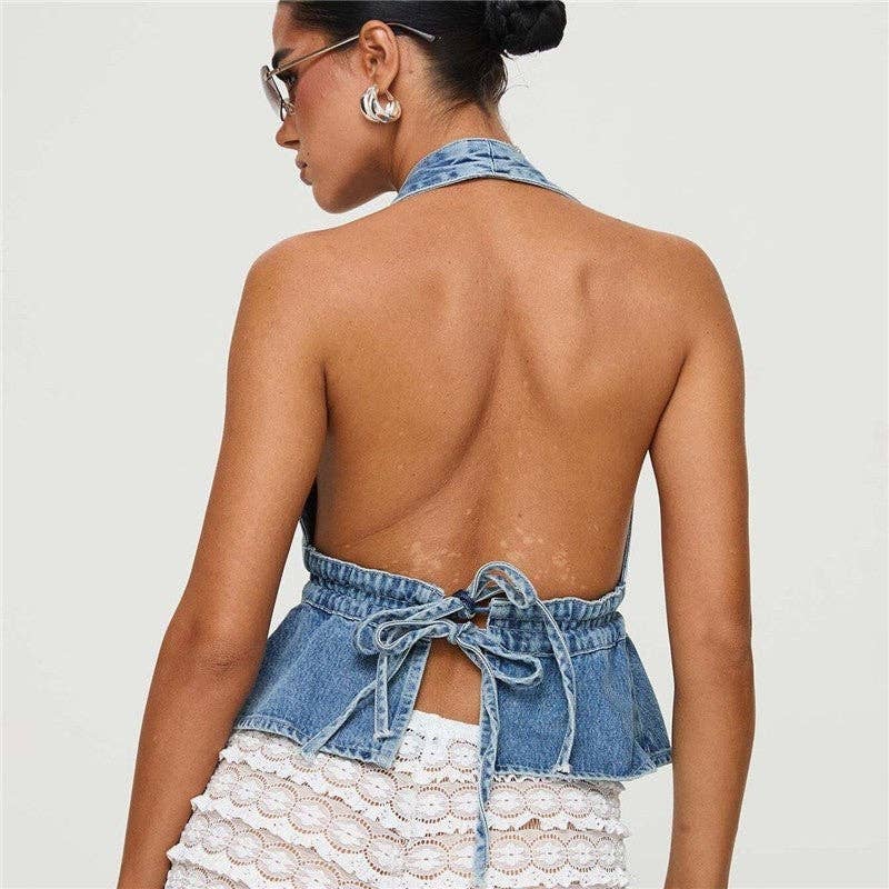 Mama I Lied Denim Halter
