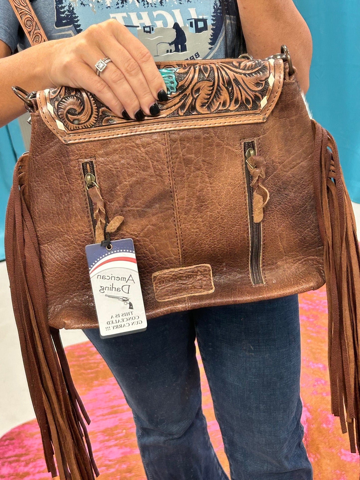 The Teal Flower Tooled Bag