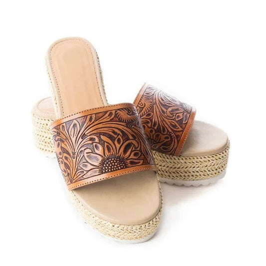 **PRE-ORDER** Tooled Leather Platform Espadrille