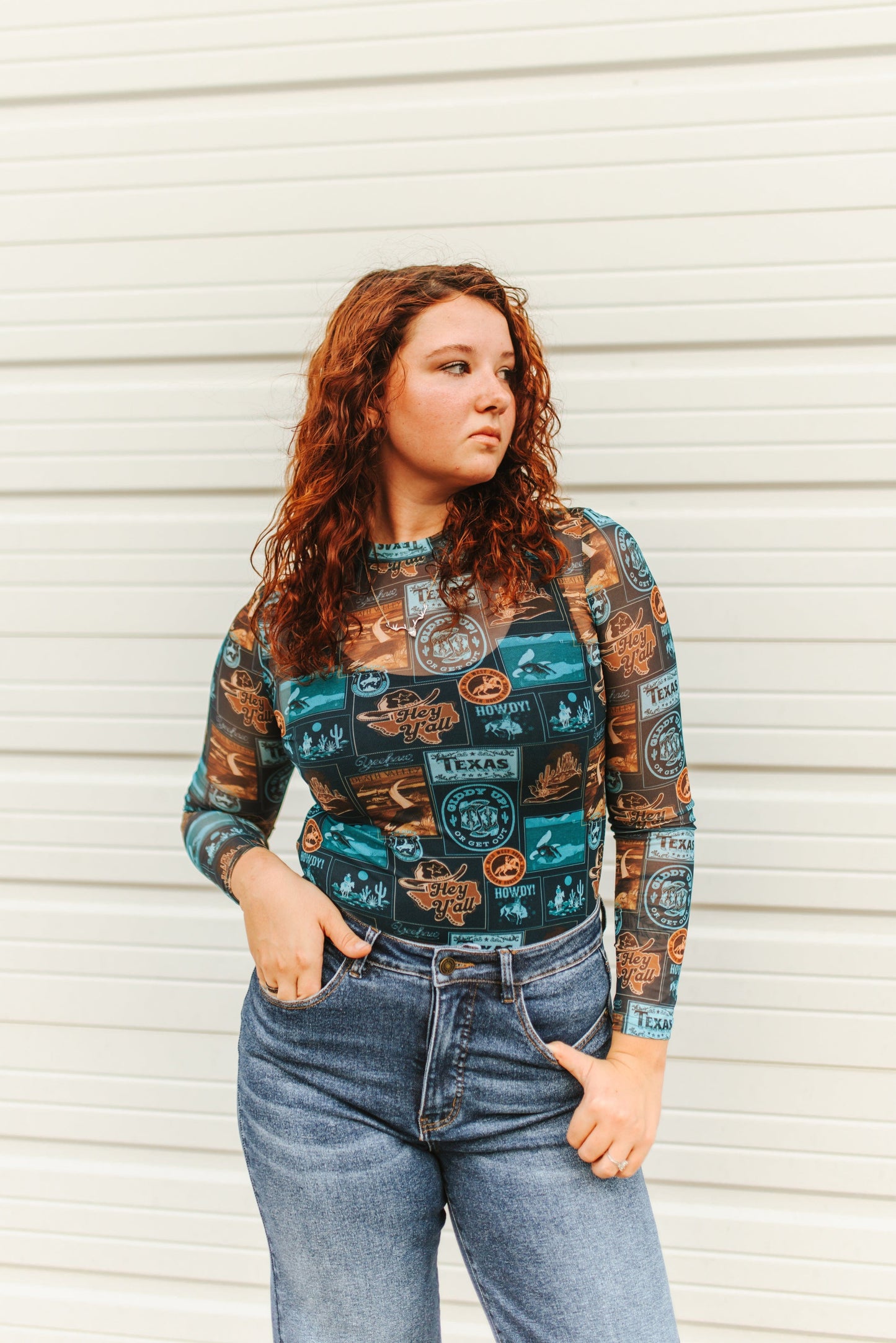 Texas Nights Long Sleeve Mesh Top