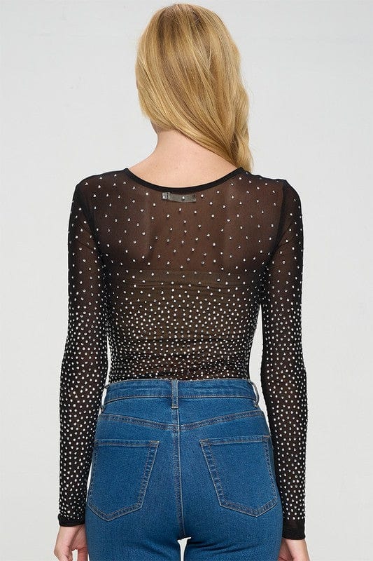 Rhinestone Mesh Body Suit