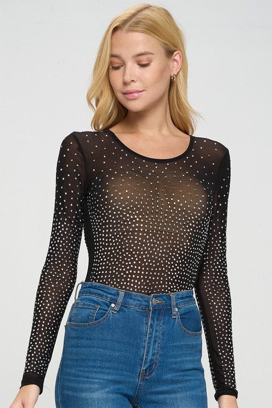 Rhinestone Mesh Body Suit