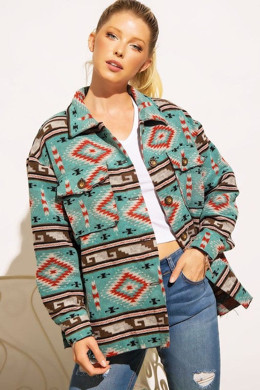 Teal Aztec Shacket