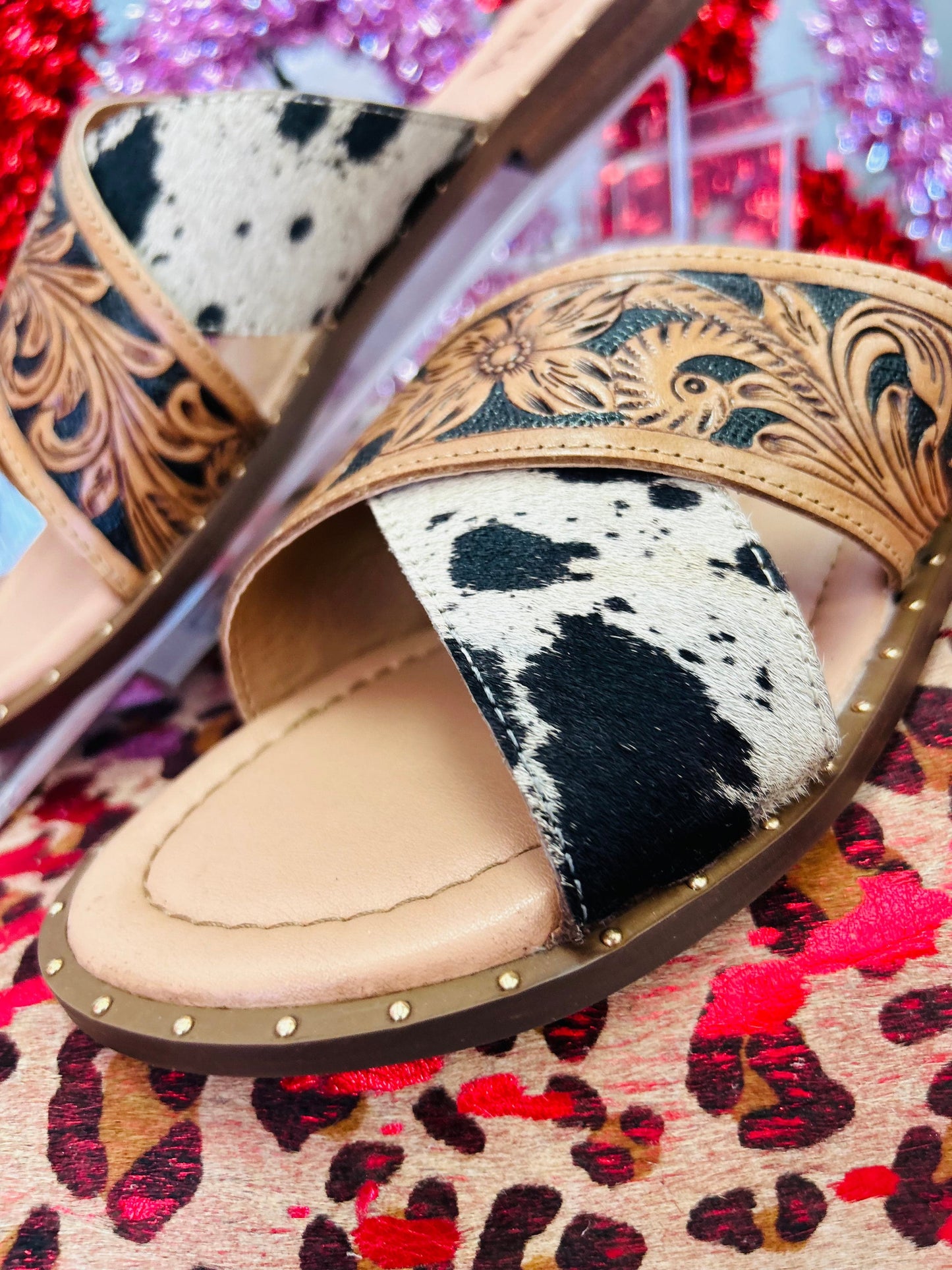 The Patsy Cowhide & Tooled Sandal