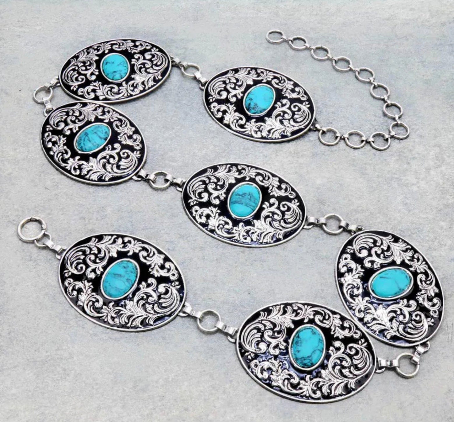 Oversized Turquoise & Black Concho Belt