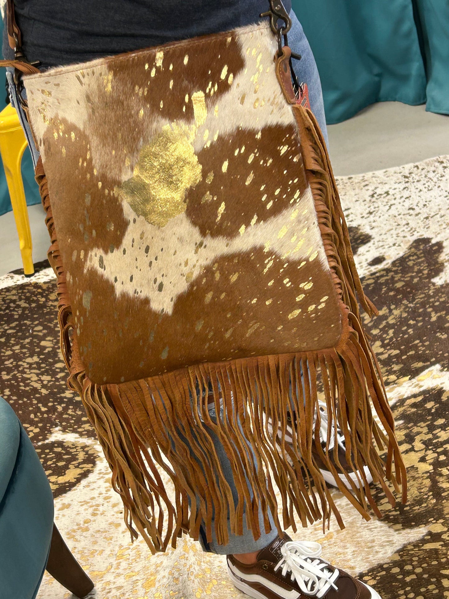 Brown Cowhide w/Gold Accent Crossbody