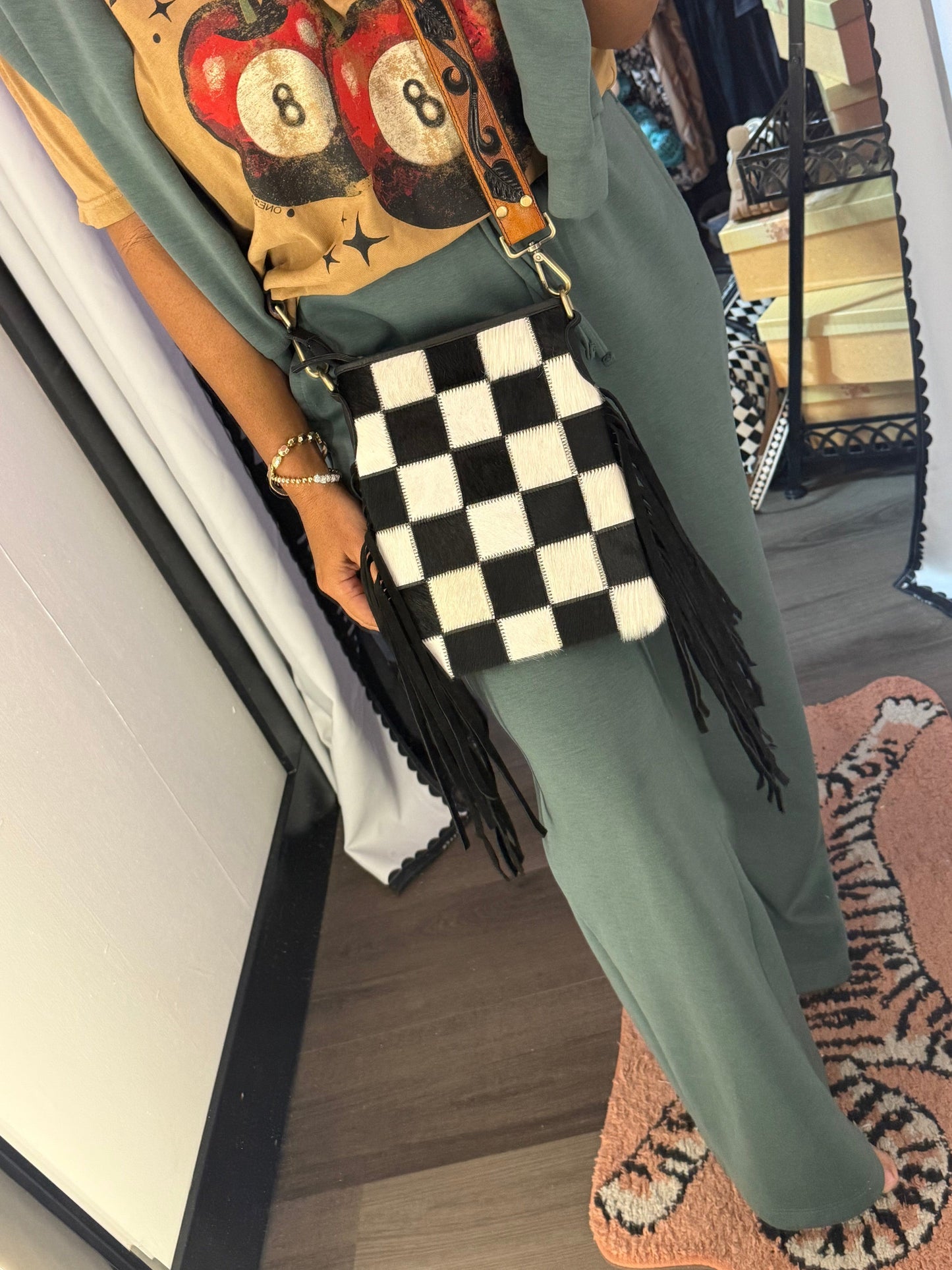 Sabina Checkered Cowhide Crossbody Purse