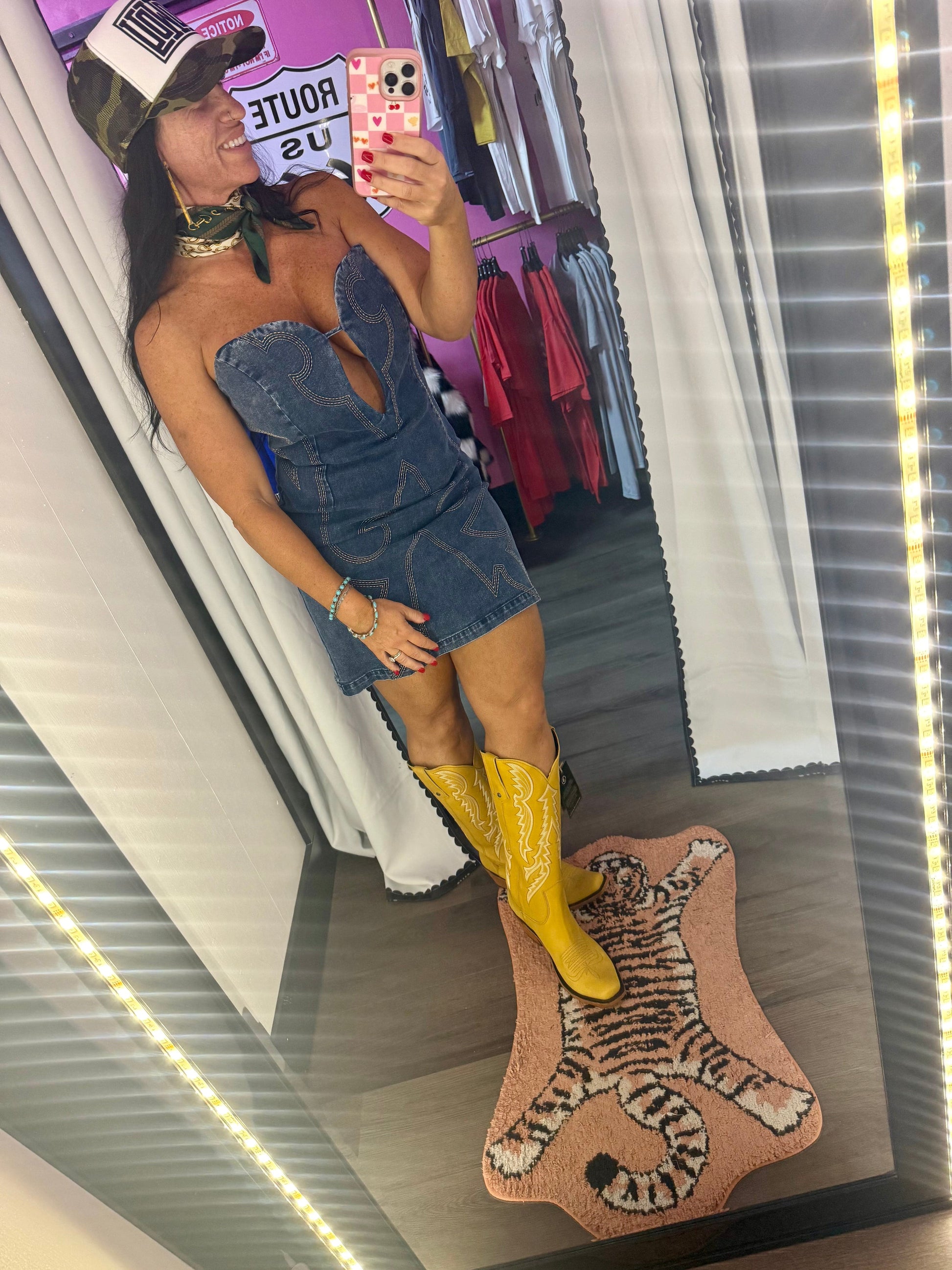 Boot Stitch Denim Mini Dress – Gypsy Outlaw & Co