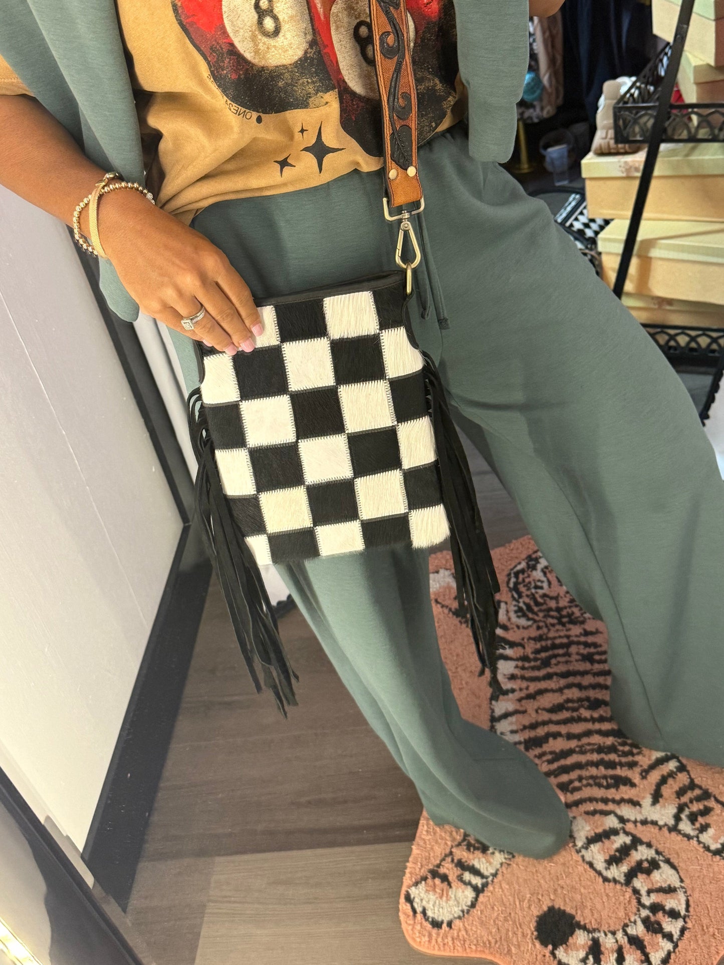 Sabina Checkered Cowhide Crossbody Purse