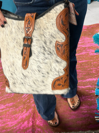 Tooled and Cowhide Conceal & Carry Bag