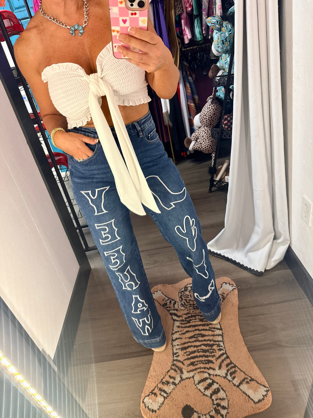 Cowgirl Code Embroidered Wide Leg Jeans