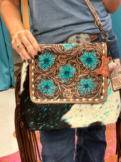 The Teal Flower Tooled Bag