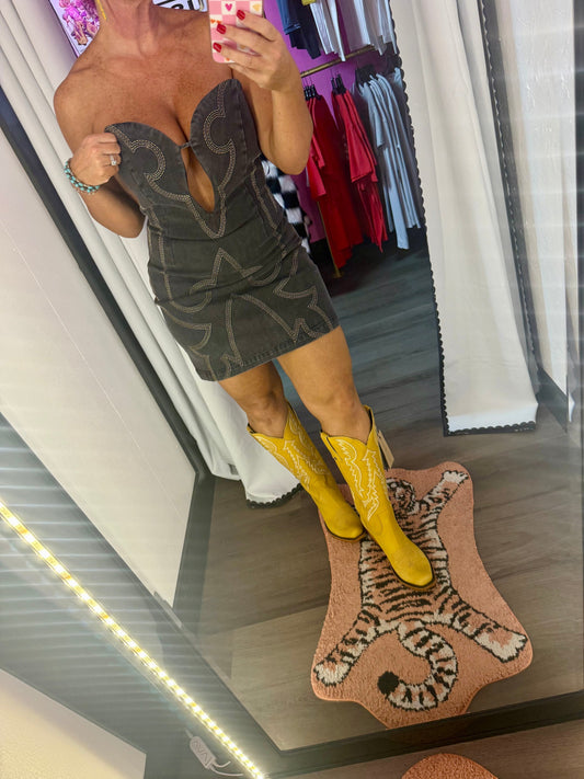 Boot Stitch Denim Mini Dress