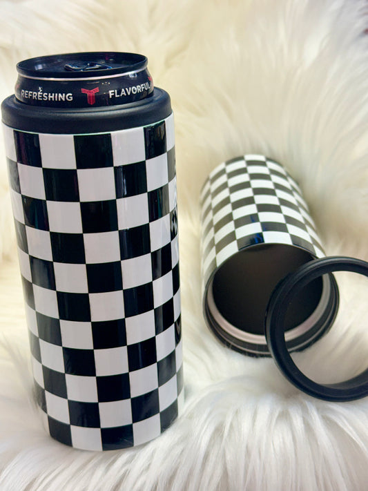 Checkered Slim Can Coozie