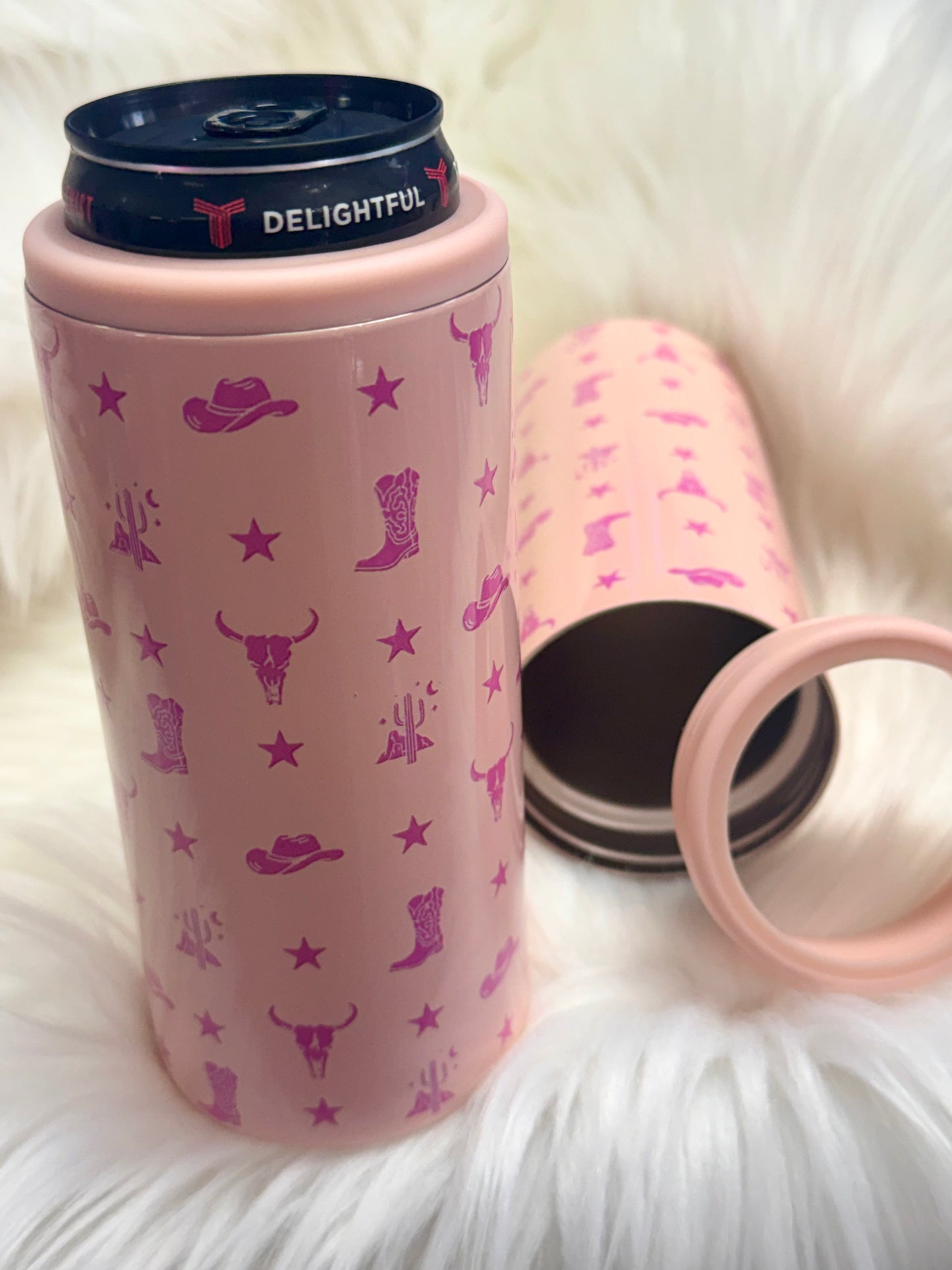 Pink Rodeo Babe Slim Can Coozie