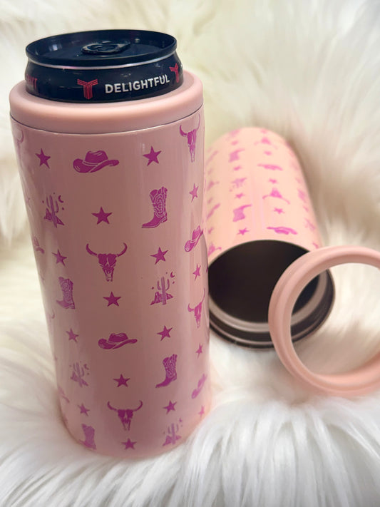 Pink Rodeo Babe Slim Can Coozie