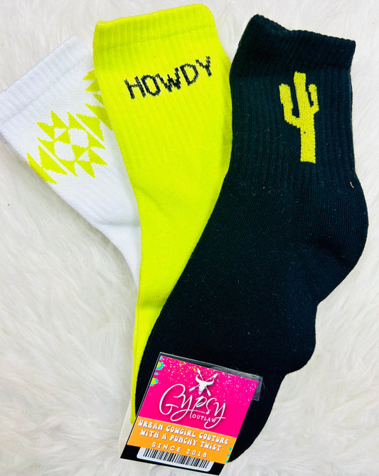 The Cactus & Howdy 3 Pack Crew Socks