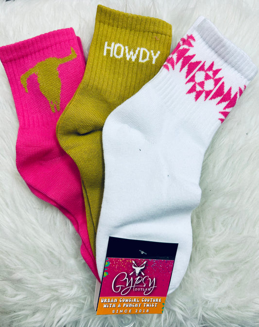 The Howdy & Steer Head 3 Pack Crew Socks