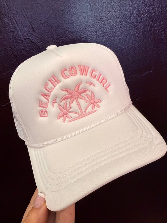 Beach Cowgirl Trucker Hat (White)
