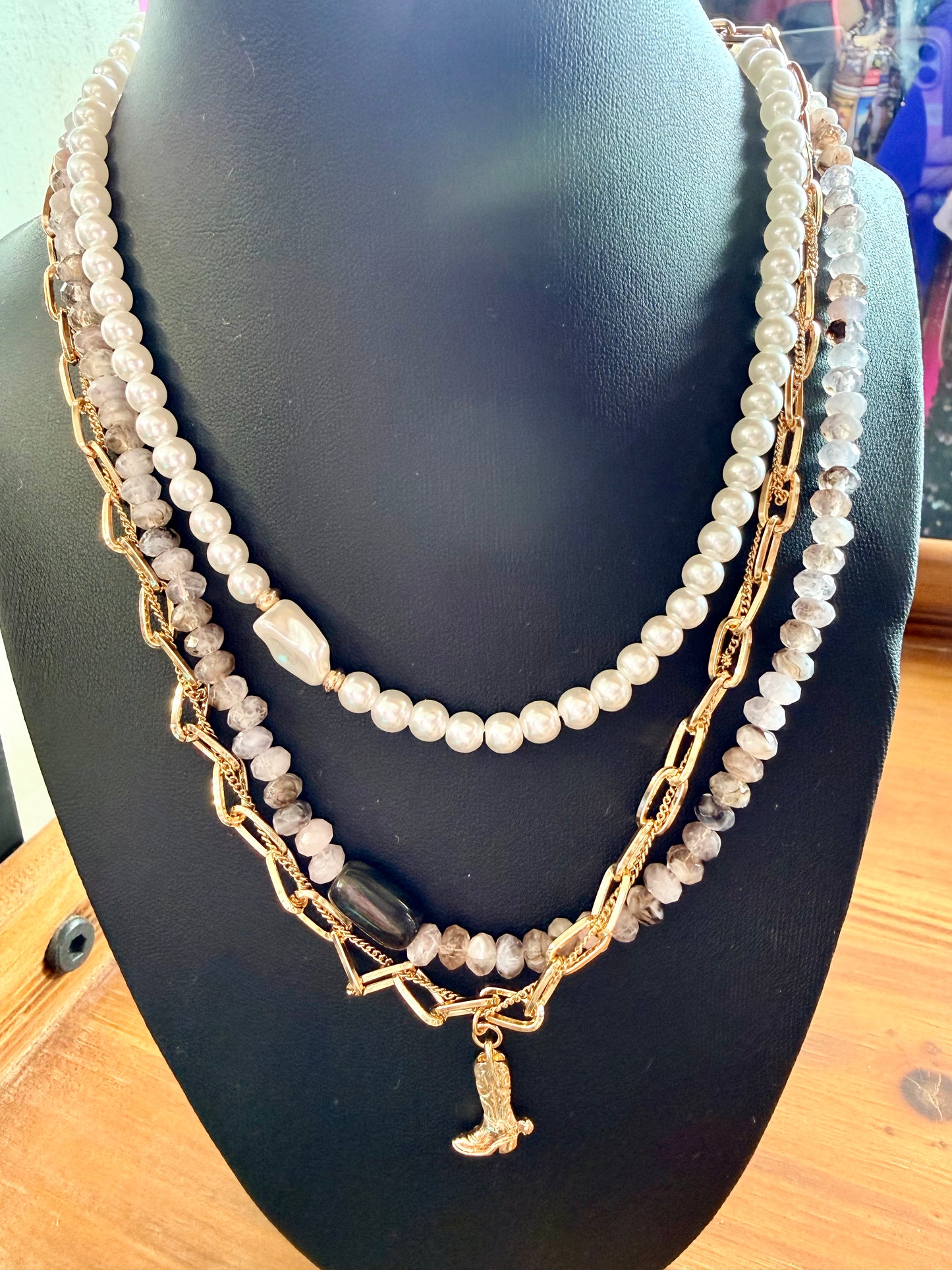 Coastal By Gypsy Outlaw Pearl Boot Necklace