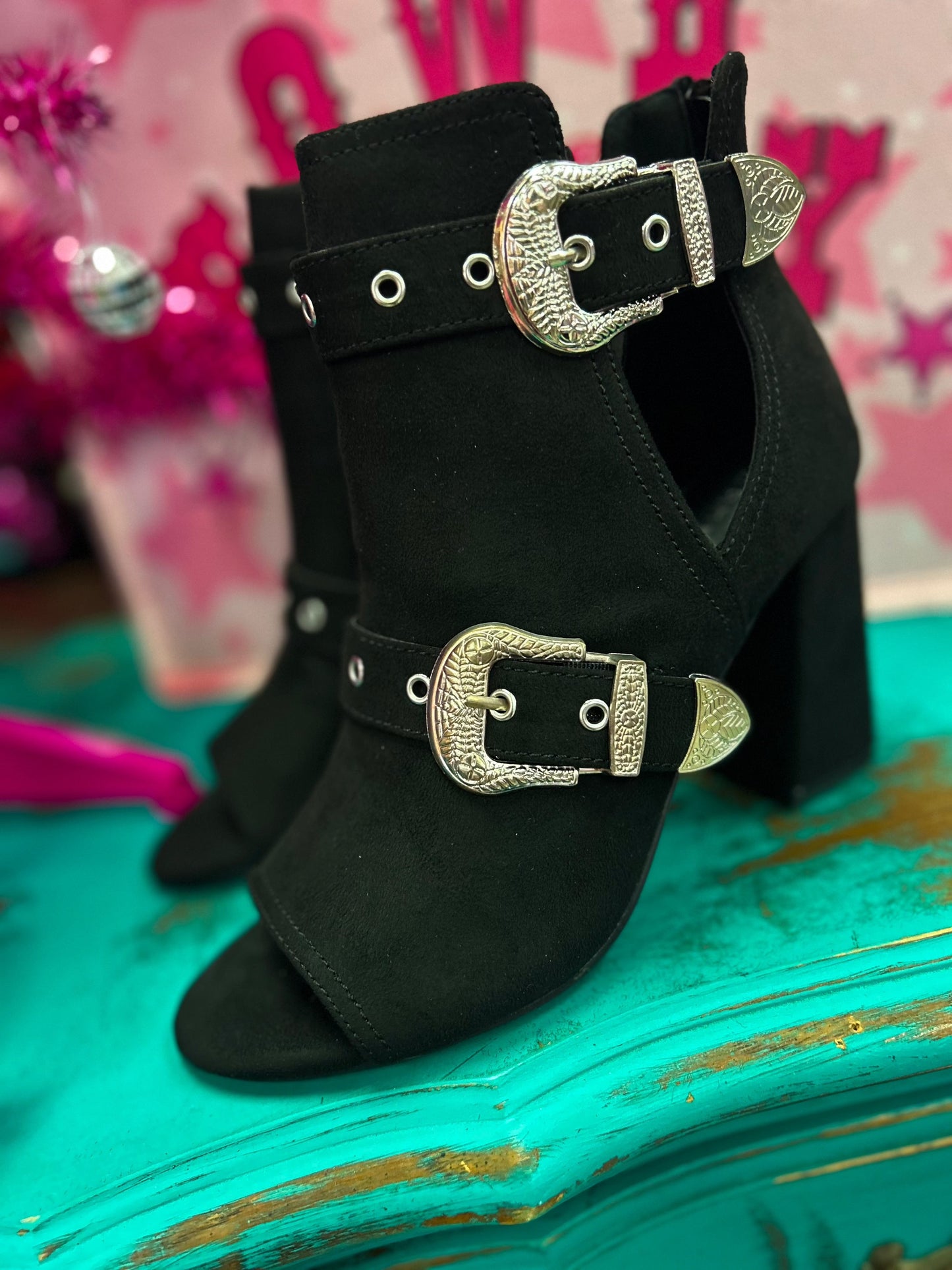 Saddle Up Open Toe Block Heels