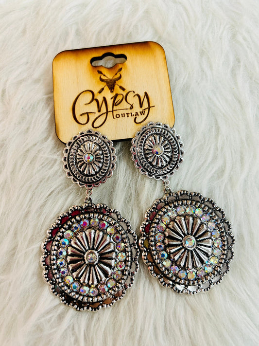 Large Concho AB Stone Earrings