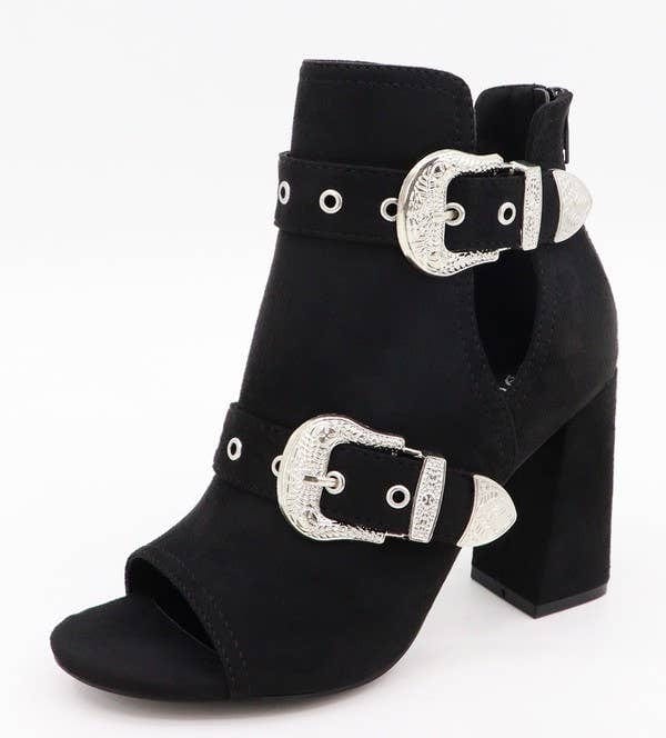 Saddle Up Open Toe Block Heels