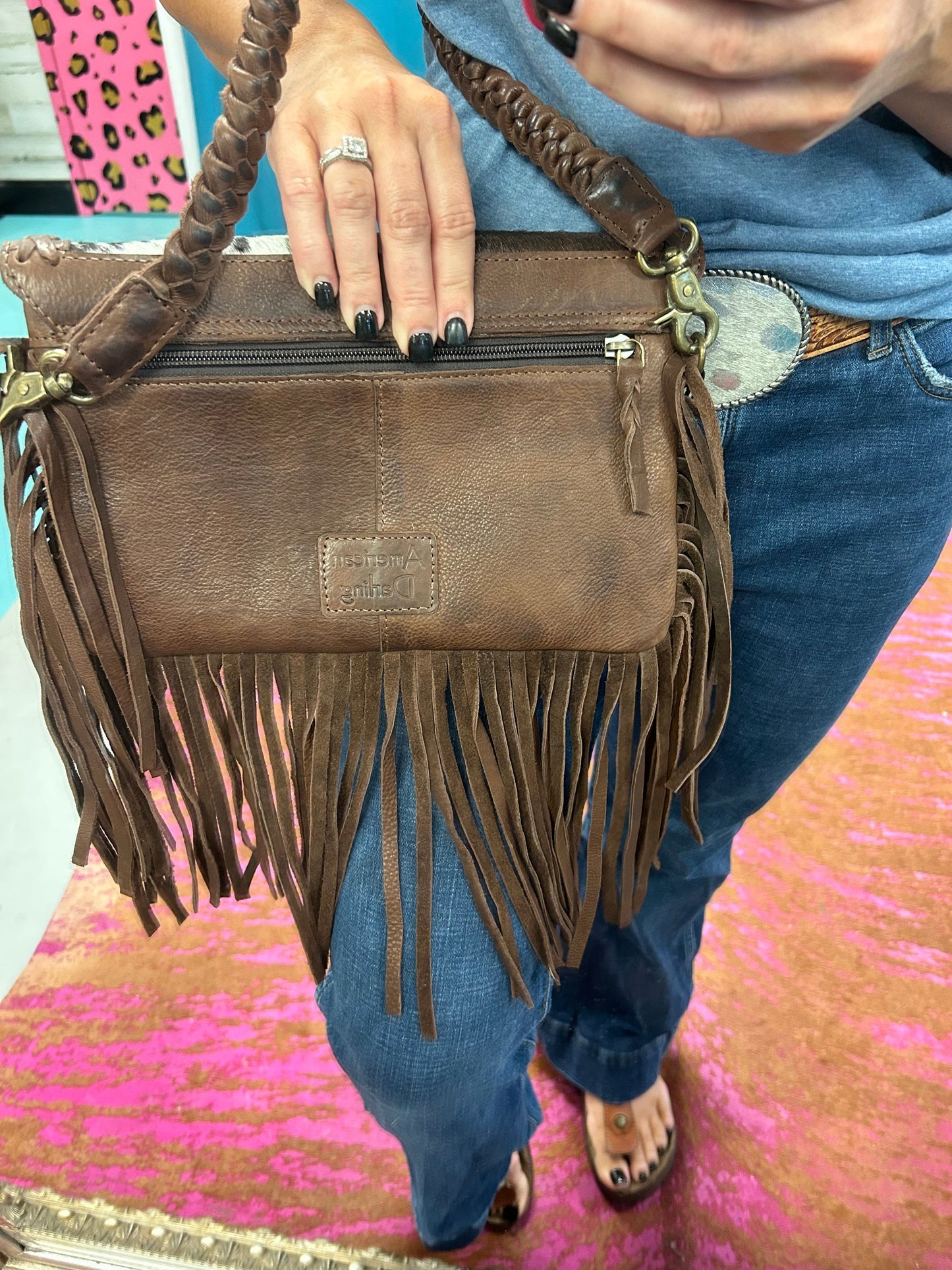 Cowhide Envelope Bag With Fringe