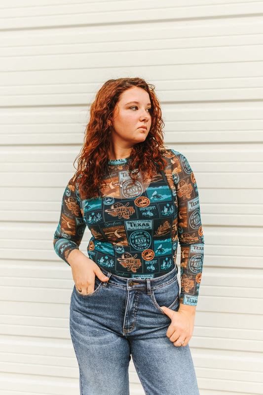 Texas Nights Long Sleeve Mesh Top