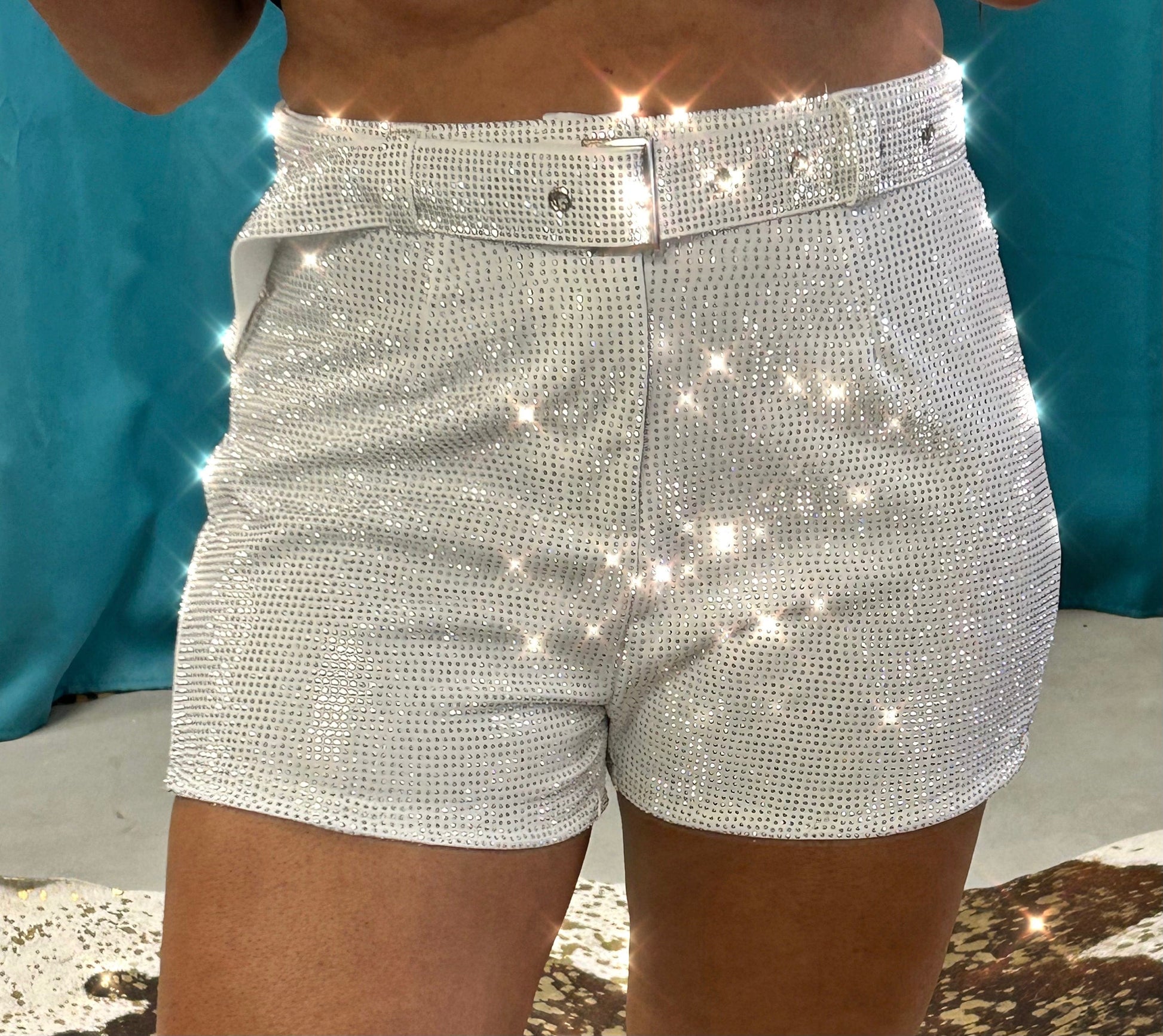 Lucky & Blessed White Lightning Rhinestone Shorts Pink - Small