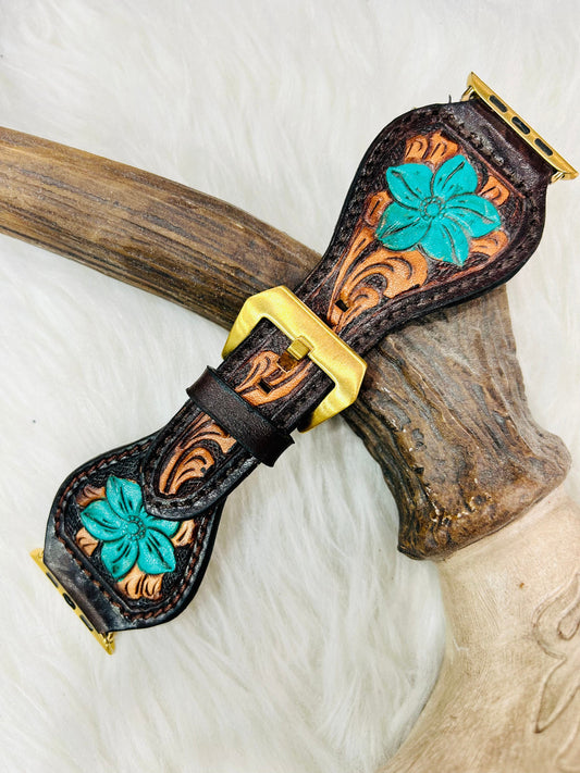 The Montana Tooled Leather Watch Band