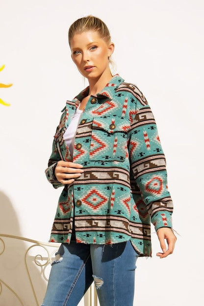 Teal Aztec Shacket