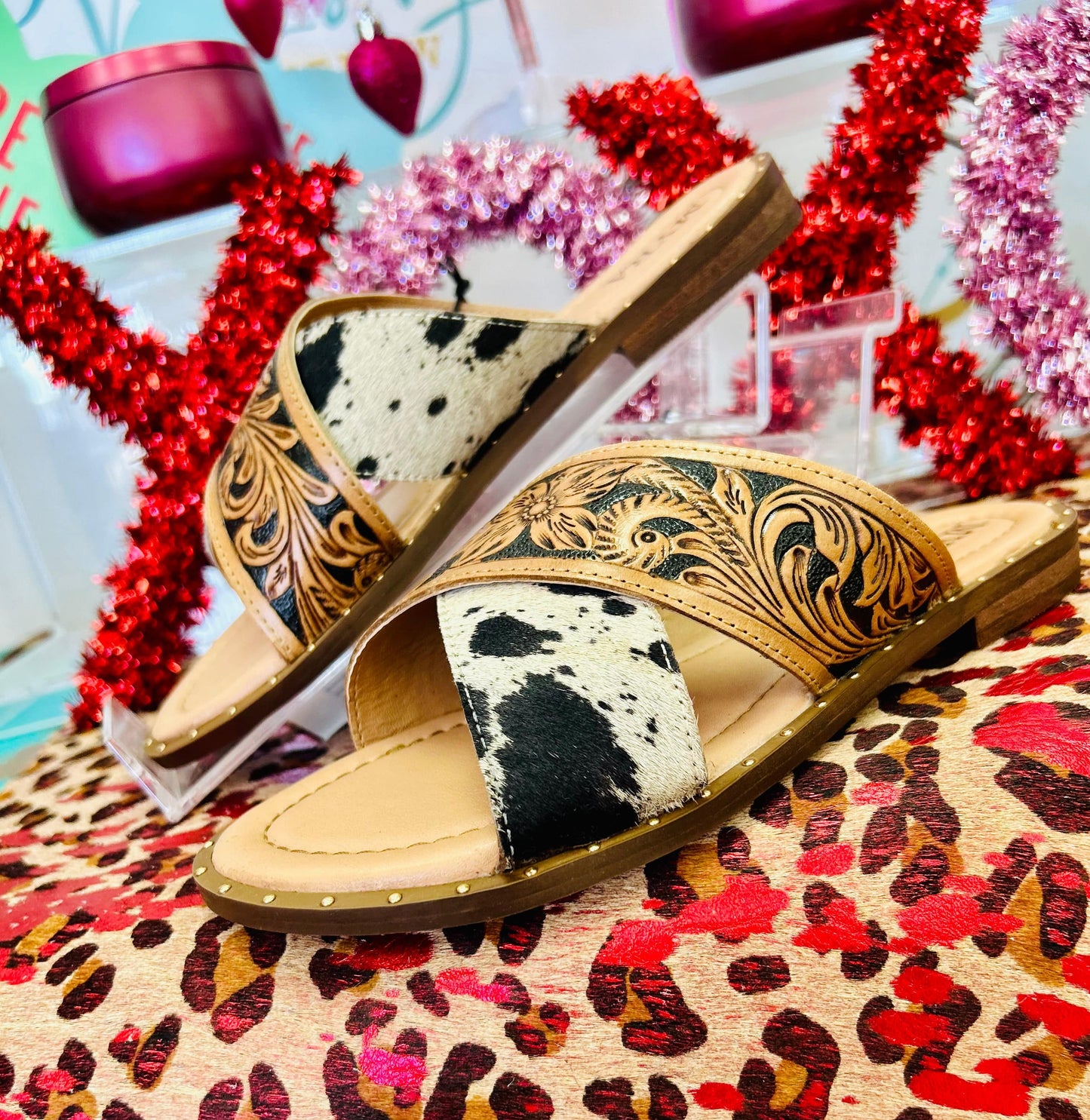 The Patsy Cowhide & Tooled Sandal