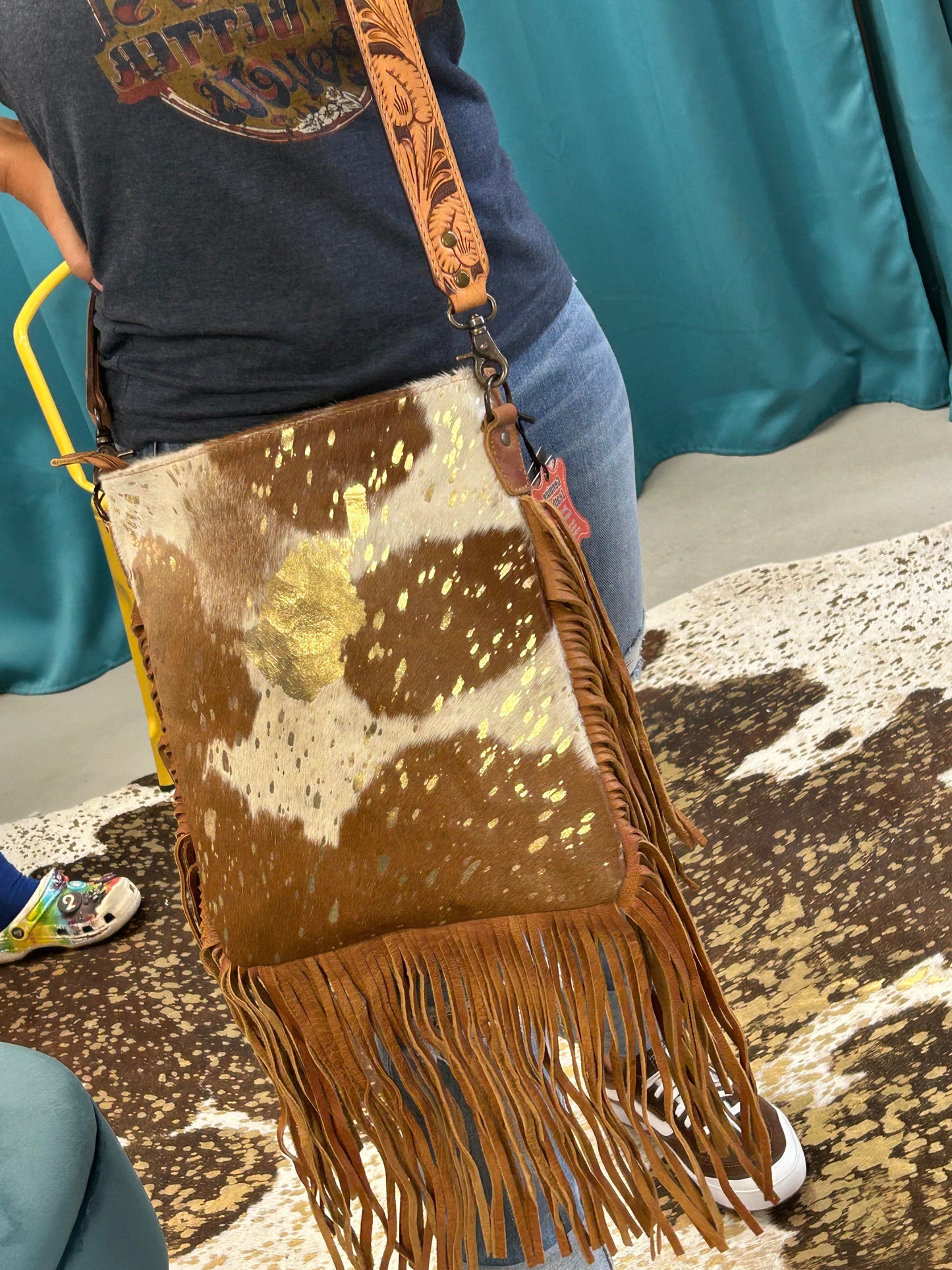 Brown Cowhide w/Gold Accent Crossbody