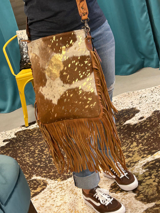Brown Cowhide w/Gold Accent Crossbody