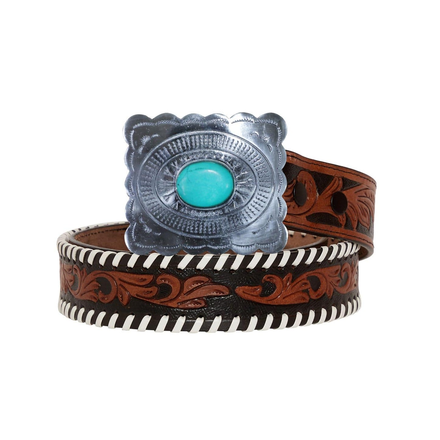 Tooled Belt w/Turquoise Inspired Buckle